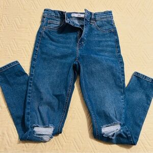 Topshop Distressed Blue Skinny Jeans